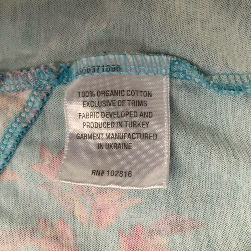 GARNET HILL Asian Wrap Floral Nightgown Organic Cotton Teal Blue Pink XL - Picture 8 of 11